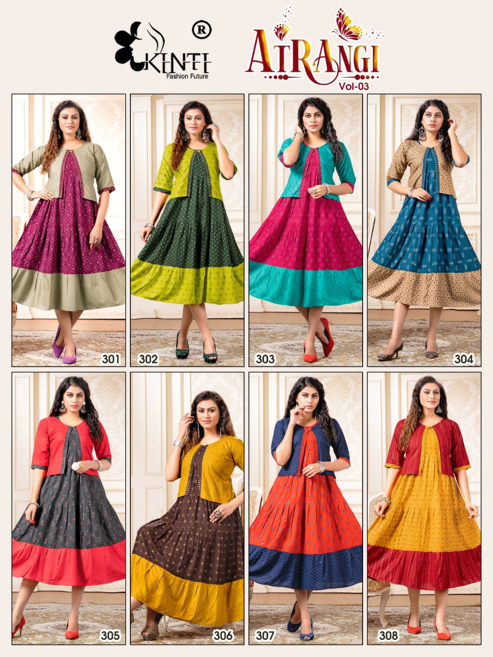 Kinti Atrangi 3 Fancy Wear Rayon Designer Anarkali Kurti With Jacket Collection
